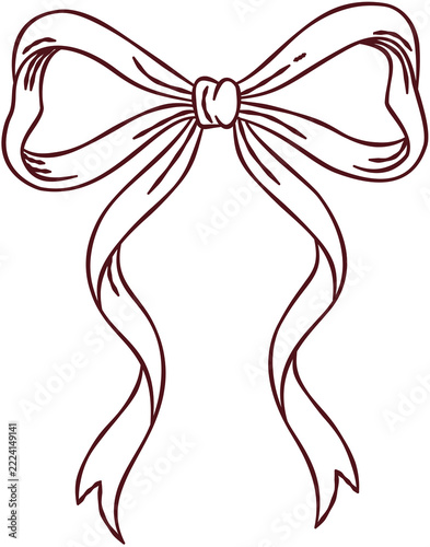 Vintage Christmas Ribbon Bow Line Art Coquette Holiday Gift Decor