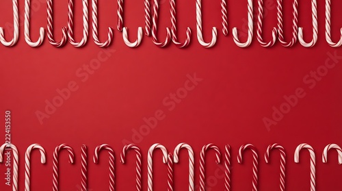 Red and white candy canes arranged in top and bottom borders on a red backdrop