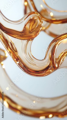 Abstract 3D animation of sinuous golden ribbons. Smooth, continuous motion creates a meditative visual effect. Premium content for style, design, and high-quality advertising