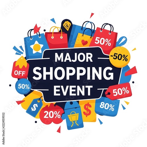 Major shopping event with sale discounts illustration