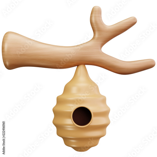 Tree Branch Hanging Beehive 3D Illustrations