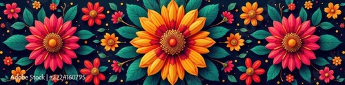 Complex floral motif, radiating symmetry, rich detail, illustration, gold