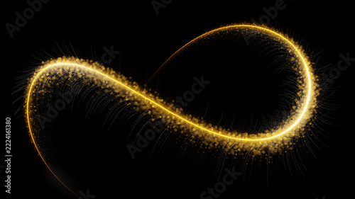 Gold glowing light trail with glitter sparkles on black background