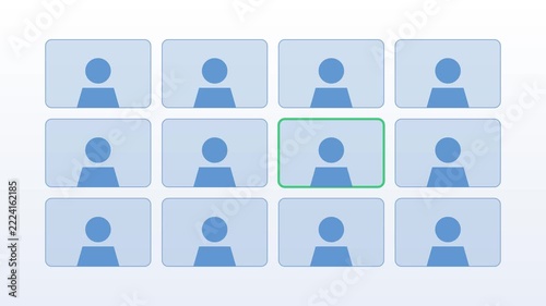 A grid of call tiles with the speaker changing, loop