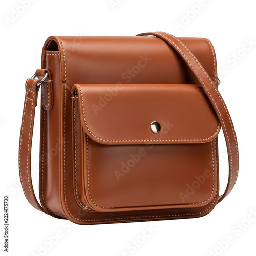 Brown leather crossbody bag with flap closure
