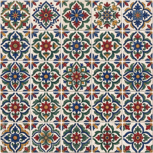 Traditional Mexican Talavera Ceramic Tile Seamless Pattern Background, Colorful Spanish Portuguese Azulejo Floral Mosaic Ornament Texture Vector Illustration for Kitchen Backsplash Floor Decor