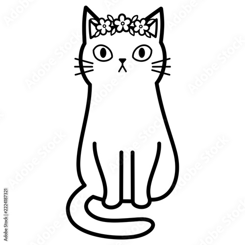 Flower Crown Cat Vector Illustration 