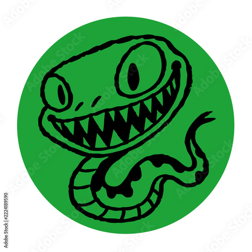 Green Retro Cartoon Snake Illustration