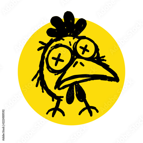 Yellow Retro Cartoon Chicken Illustration
