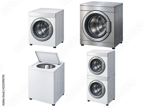 Set of Modern Washing Machines and Laundry Appliances