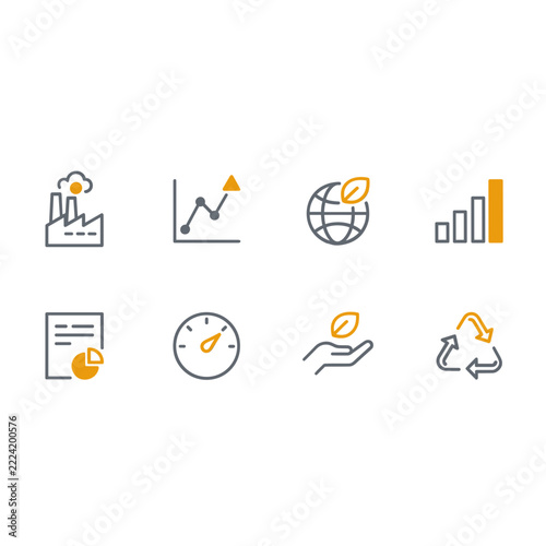 Carbon intensity reporting icon set of eight outline symbols