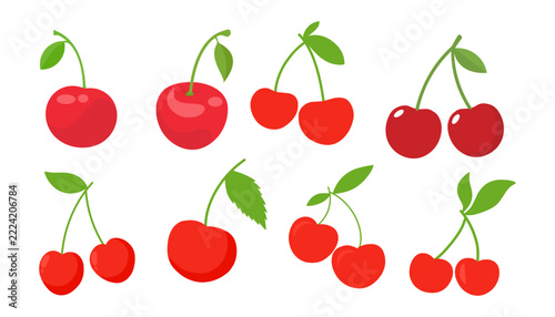 Red Cherry Fruit Seamless Pattern Vector Illustration. Vector shiny bright red cherries Citrus berries provide healthy vitamins