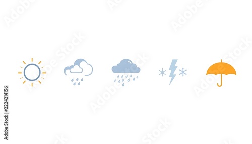 Weather Forecast Icon Set – Minimal Sun, Rain, Storm, Cloud, and Umbrella Symbols