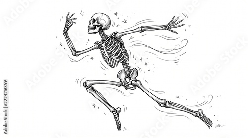 Dynamic Running Skeleton Sketch Illustration in Fast Motion Line Art Isolated on White Background