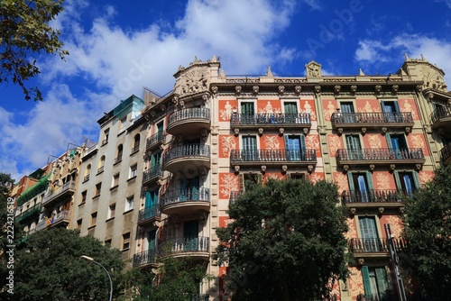 Architecture of Barcelona, Spain. Street view of a typical residential building in San Antonio (Sant Antoni) district of Barcelona.
