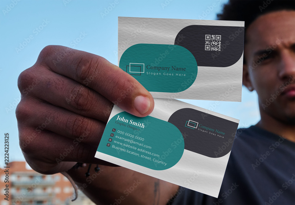 Europe Card Examples Mockup Template of Business Card Front and Back Held Up Stock Template ...