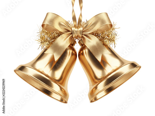 Golden Christmas bells isolated on transparent background