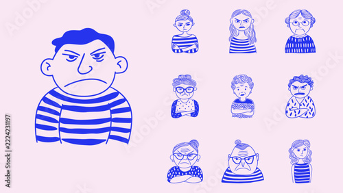 Grumpy People Vector Illustration Set