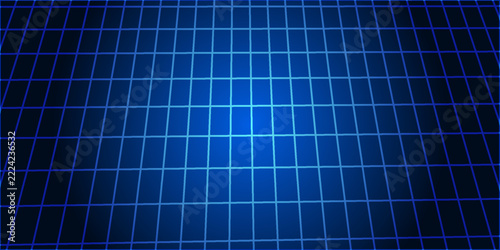 Abstract blue digital perspective grid vector illustration with diagonal mesh and nodes for 3D sci-fi floor background, cyber technology network, virtual reality surface, or data grid backdrop