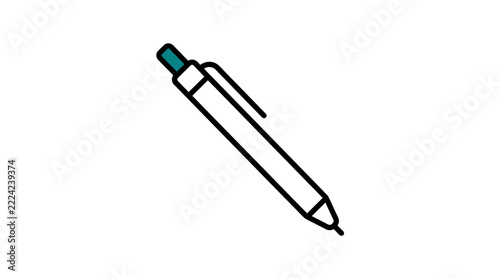 Minimalist line art icon of a pen with a teal accent, simple writing tool vector illustration for design and education
