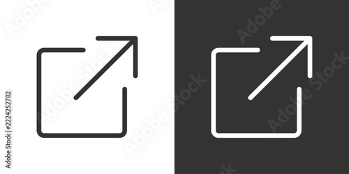 外部リンク・別ウィンドウ表示の線画アイコン（右上向き斜め矢印と角丸フレームの白黒UI素材）