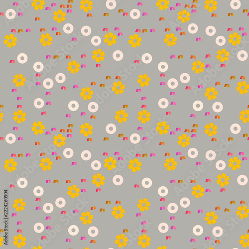 Yellow geometric floral pattern with circles