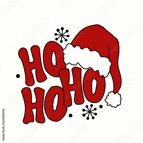 santa clause hat with HO HO HO greeting card hand drawing
