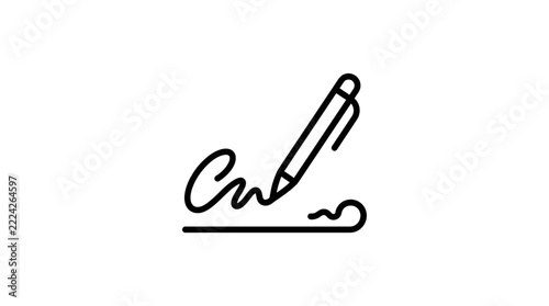 Pen Signing Document Isolated Transparent Background Icon Line Art