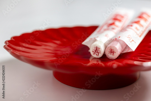 Red and white Chitose Ame candy for Japanese Shichi Go San celebration