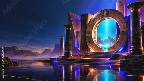 Futuristic Desert Portal with 3D Architecture, Afro House Background