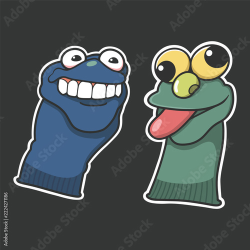 Funny Cartoon Sock Puppet Monster Sticker Vector Cute Illustration
