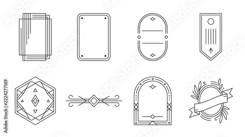 Art Deco Frames and Borders, Isolated Vector Graphics Set