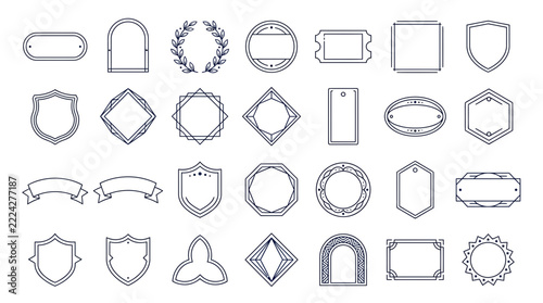 Set of Decorative Geometric Frames and Borders, Isolated on Transparent Background