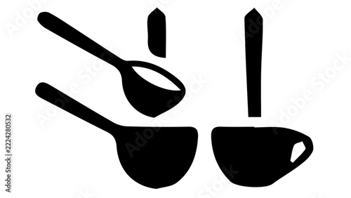 Minimalist black kitchen utensils. Spoon and ladle silhouette icons. Simple vector cooking symbols.