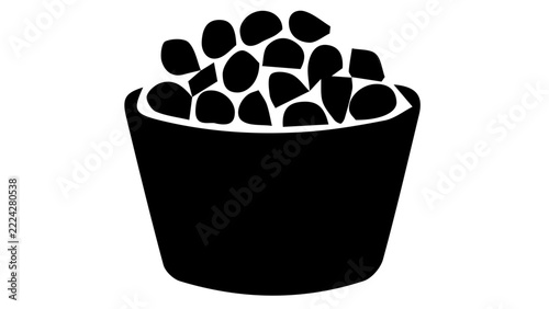 Minimalist Black Popcorn Bucket Icon, Flat Vector Symbol for Streaming Service, Cinema Logo, and Movie App Interface Design Iconography