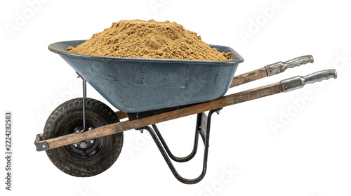 Wheelbarrow full of building sand isolated on transparent background