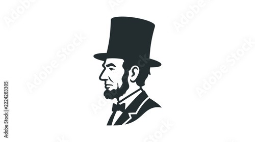 Minimalist silhouette portrait of Abraham Lincoln in a top hat.