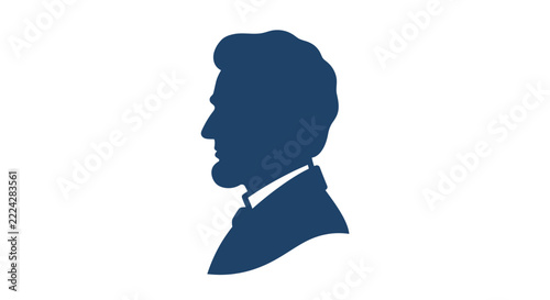 Silhouette profile portrait of Abraham Lincoln in blue.
