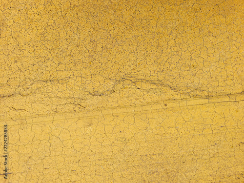 Cracked Yellow Painted Surface Texture Abstract Close Up Background Aged Peeling Paint Vintage Wall Pattern 