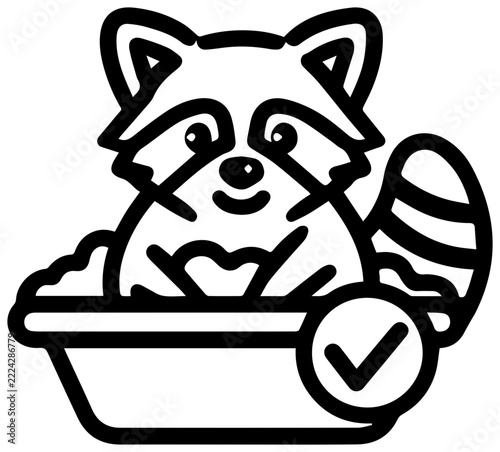 Raccoon washing in a bowl carefully verified