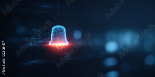 Digital notification bell glowing icon