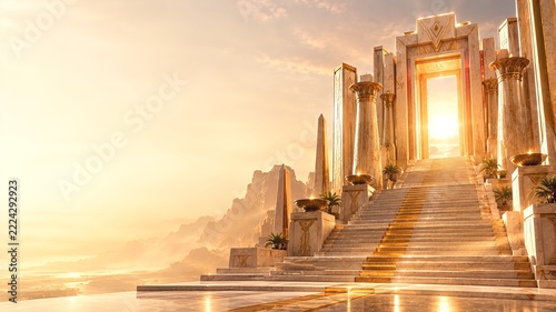 New Year Goal Setting with Monumental Sandstone Steps and Golden Gateway