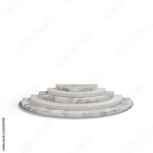 A set of circular marble platforms arranged in ascending sizes on a white background.