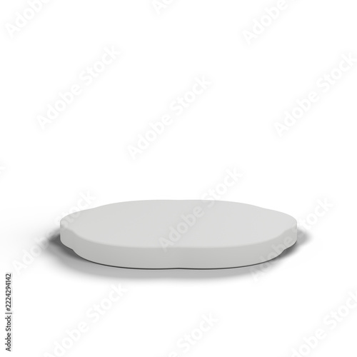 A smooth, oval white ceramic display platform isolated on a white background.