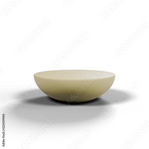 A simple, round ceramic bowl with a smooth surface and a light cream color on a white background.