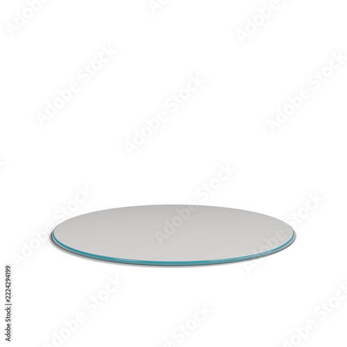 A simple round table with a smooth surface on a white background.