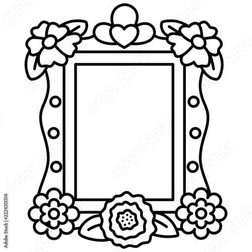 Decorative Floral Picture Frame Coloring Illustration