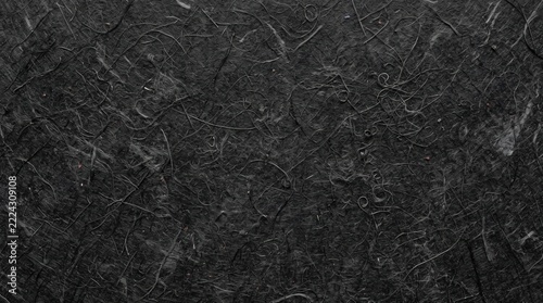 Black Mulberry Handmade Paper Texture Background with Embedded Fiber Strands