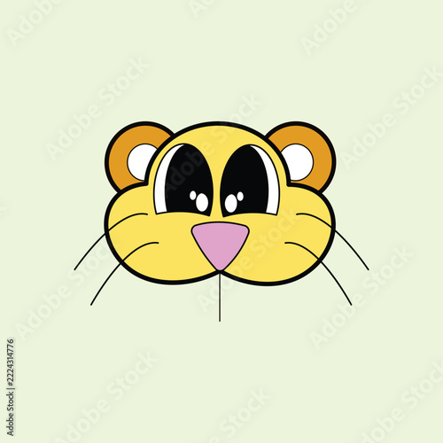 Minimalist cartoon graphic illustration of a cute yellow animal face with big eyes and whiskers. Ideal character mascot element for kids, pets, and game app UI design.