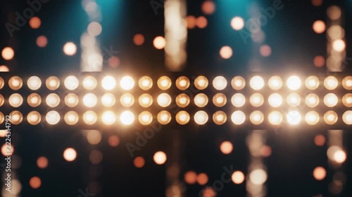 Concert stage lights glowing brightly with colorful bokeh effect in music club entertainment setting